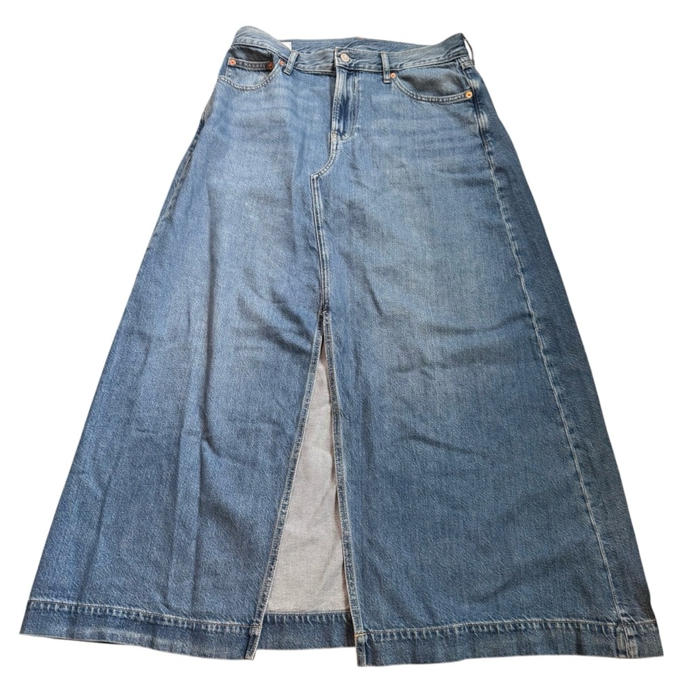 Gap Maxi Skirt UltraSoft Denim Icon Size 12/31 Front Slit 5 Pocket
